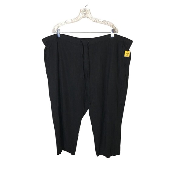 Allen Allen Pants Women's Size 2X Black Drawstring 100% Linen - Picture 1 of 6